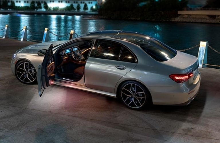Side view of the 2022 Mercedes-Benz E-Class with driver's door open