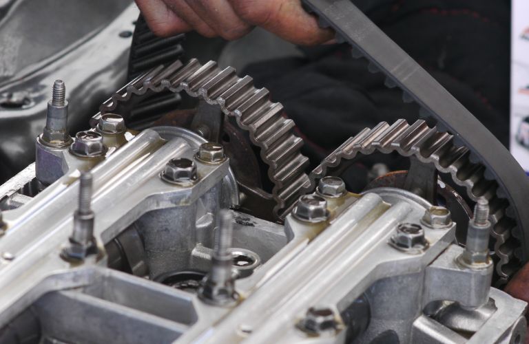 Timing belt service being undertaken