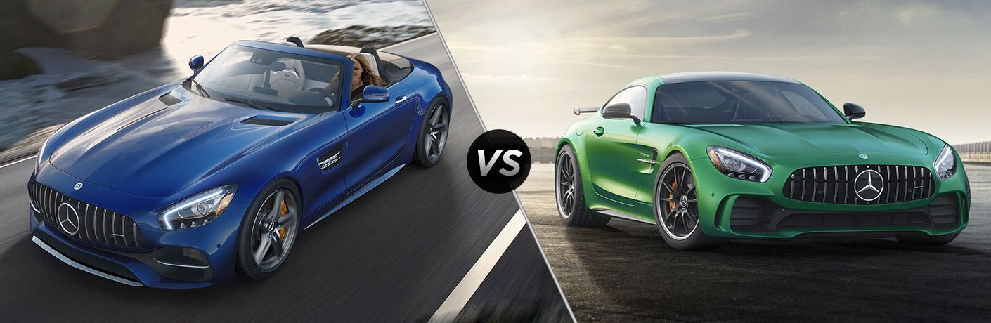 2018 AMG GT Roadster in Blue vs 2018 AMG GT R in Green