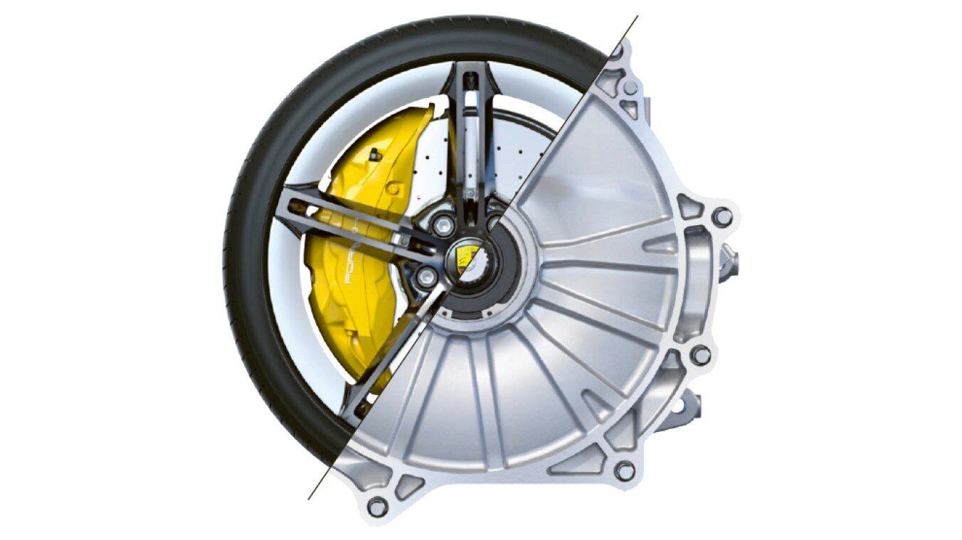 Porsche Taycan brake caliper and disc detail – Champion Porsche Pompano Beach, FL