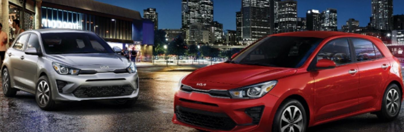 front view of two 2022 Kia Rio 5-Door