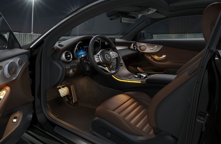 2022 Mercedes-Benz C-Class Coupe brown and black interior through front door