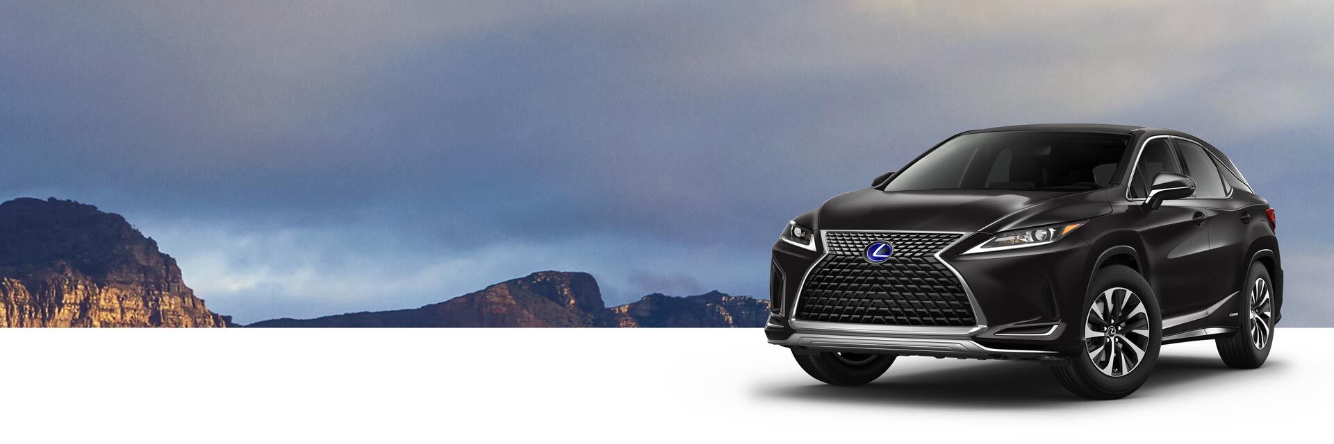 Exterior of the Lexus RX Hybrid shown in Caviar.