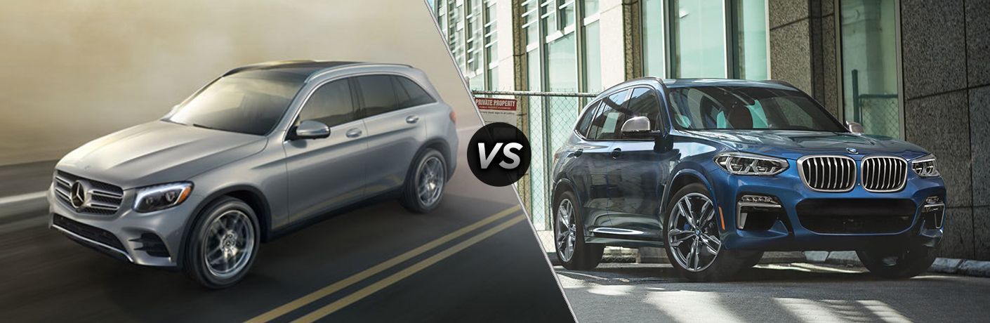 2018 GLC SUV in Silver vs 2018 BMW X3 in Blue