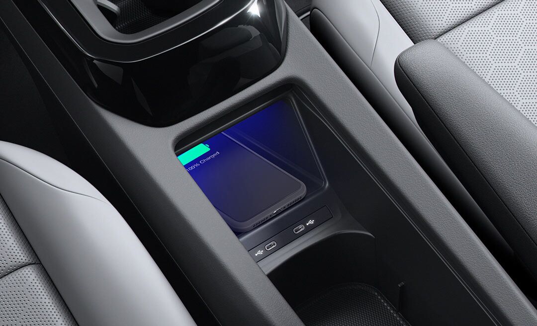 Close up of the ID.4 wireless charging pad in the center console