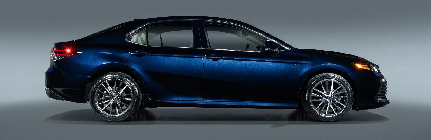 Side view of blue 2021 Toyota Camry