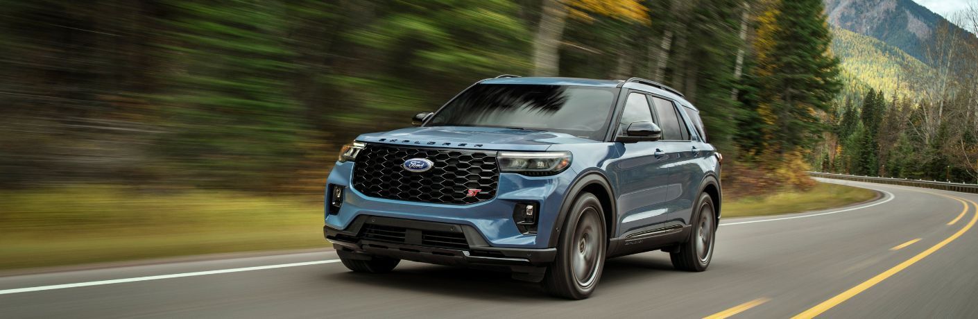 2025 Ford Explorer ST front and side angle on a road