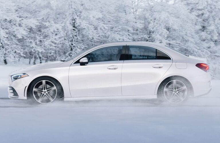 2022 Mercedes-Benz A-Class white side view in snow