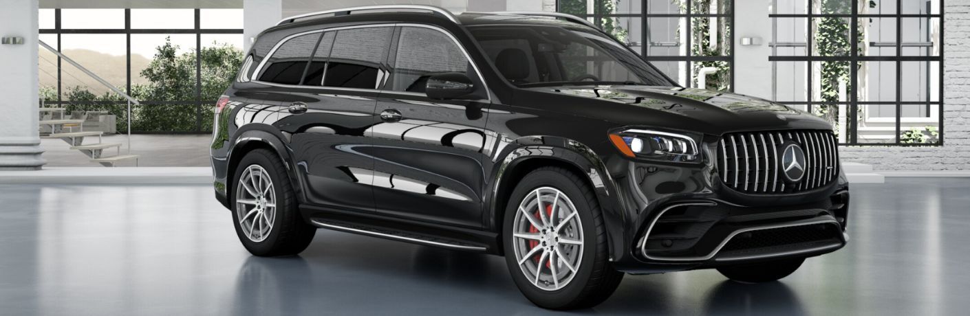 Front-quarter view of the 2025 Mercedes-Benz AMG GLS 63 SUV Black