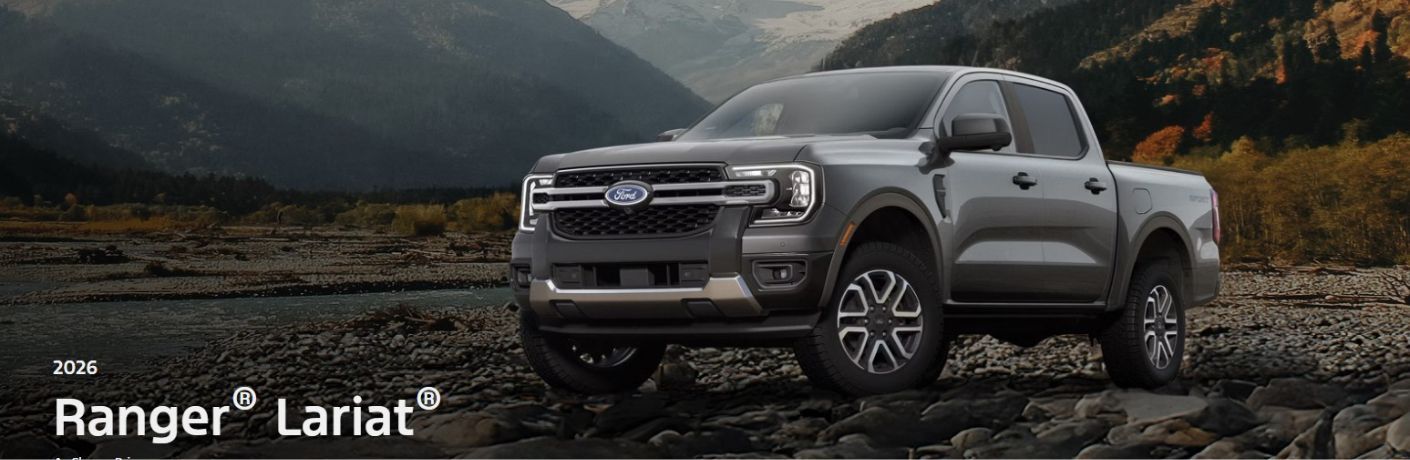 2026 Ford Ranger Lariat side view on rocks