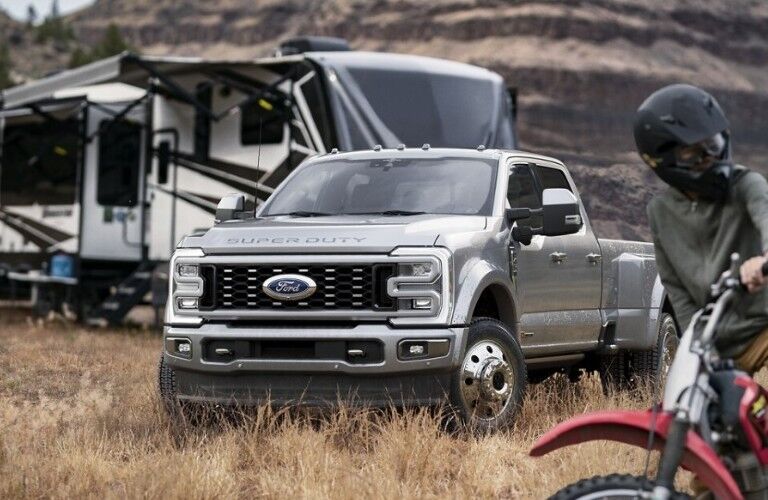 2024 Ford Super Duty front view with a trailer