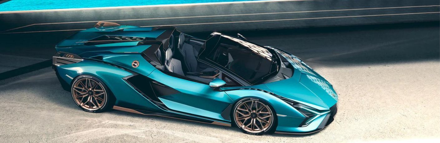 Aerial view of the Lamborghini Sian Roadster Blue