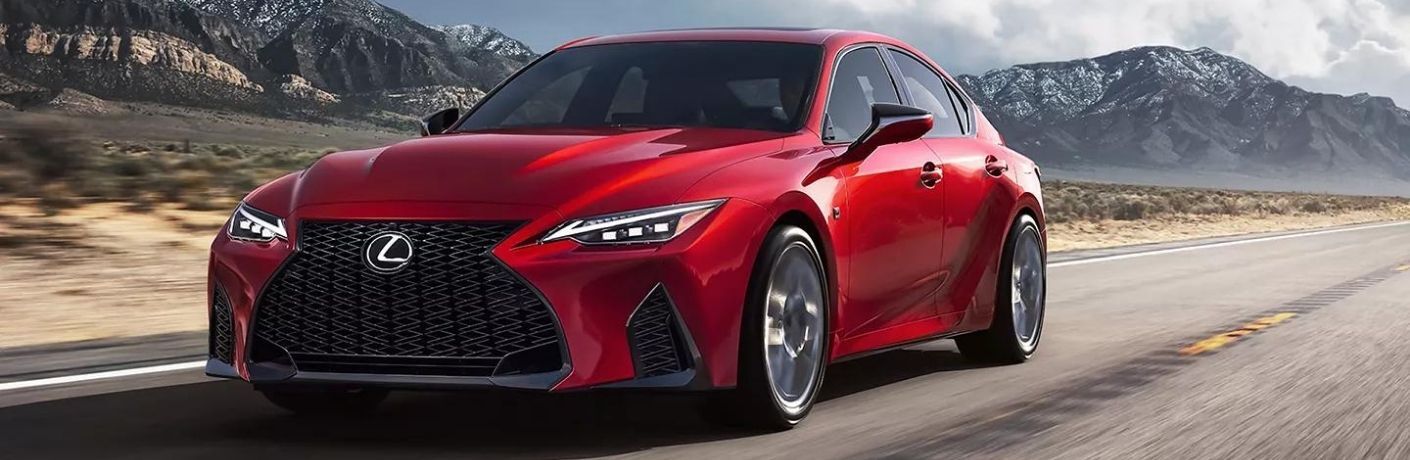 Front view of the 2022 Lexus IS Sedan driving on road