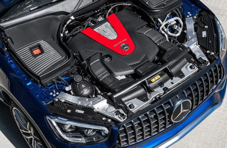Engine bay view of the 2022 Mercedes-AMG GLC 43