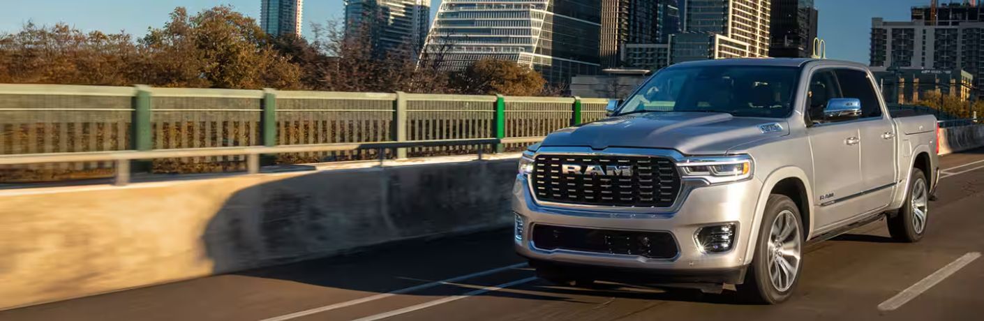 front quarter view of the 2025 Ram 1500 on the road