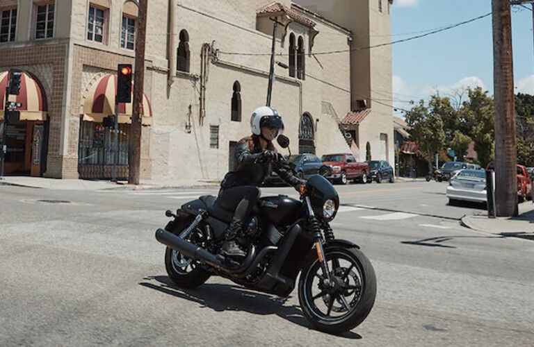 Person riding a 2020 Harley-Davidson Street 750 motorcycle