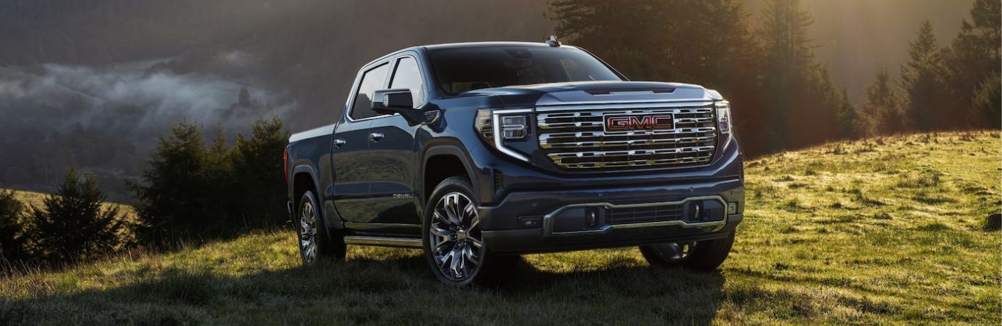 GMC truck parked off-road on a grassy area