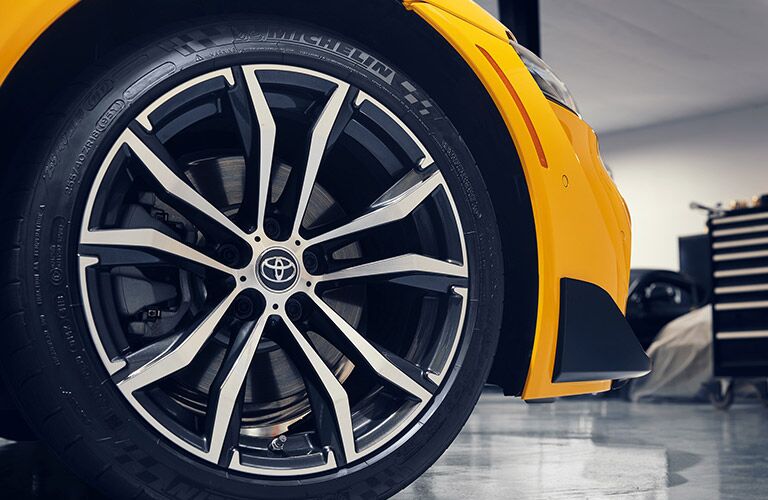 Wheel on yellow 2021 Toyota GR Supra