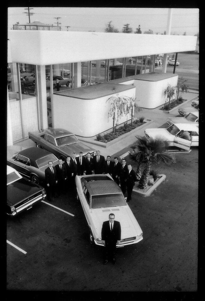 Bert and the Sales team photographed in front of Galpin Ford in 1967