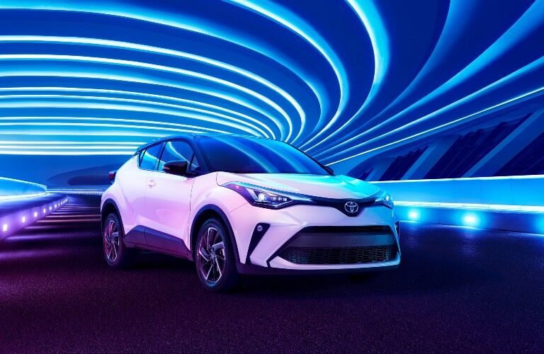 2021 Toyota C-HR white under blue ceiling