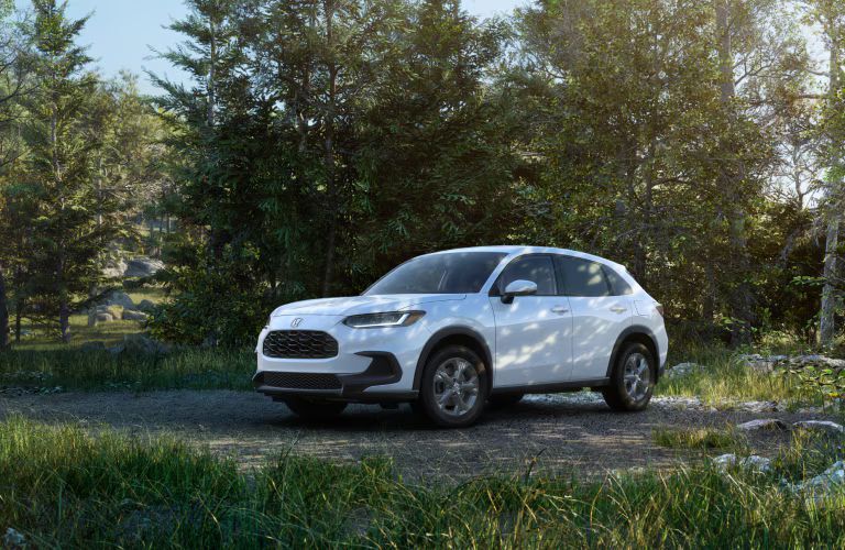 2026 Honda HR-V White parked in a forest area