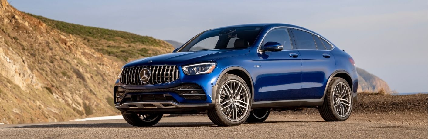 2021 MB GLC exterior front fascia driver side next to hill in desert