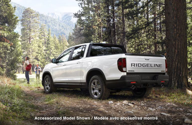 Rear-quarter view of the 2025 Honda Ridgeline White