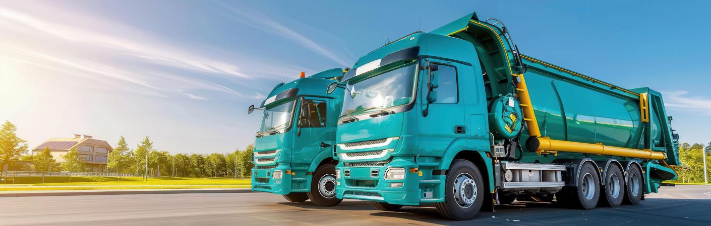 Two garbage trucks that were financed via heavy trucks for businesses with bad credit.