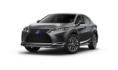 Exterior of the Lexus RX Hybrid F SPORT shown in Nebula Gray Pearl.