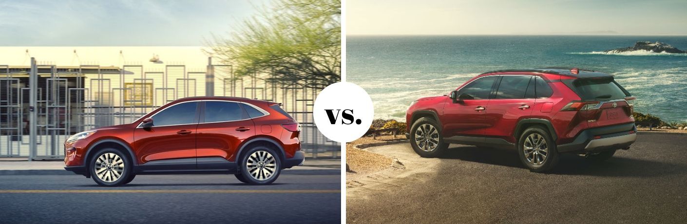 Red Ford Escape and Toyota RAV4 models in comparison photo