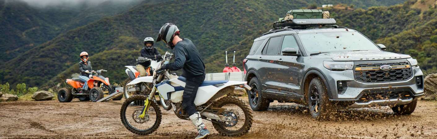 The 2026 Ford Explorer Tremor towing a trailer off-road