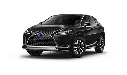 Exterior of the Lexus RX Hybrid shown in Caviar.