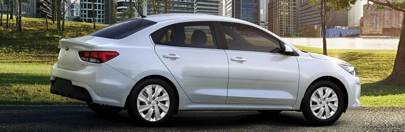 Exterior view of a silver 2020 Kia Rio