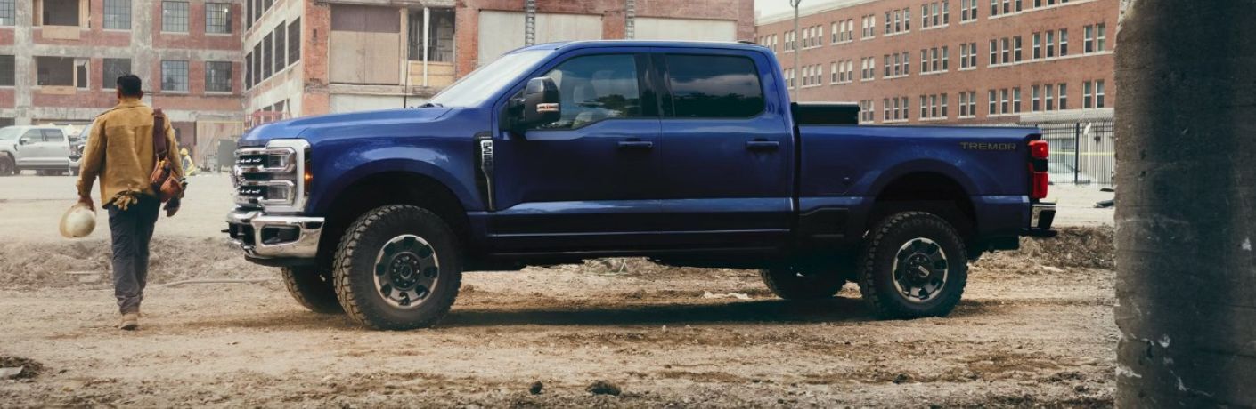 2026 Ford Super Duty side view on a work site