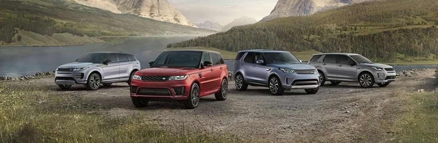 Exterior view of four 2021 Land Rover models