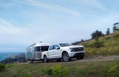 2022 Ford F-150 Lightning Towing camping trailer along coastline19-In. Black Alloy Wheels in Sherwood Park, AB