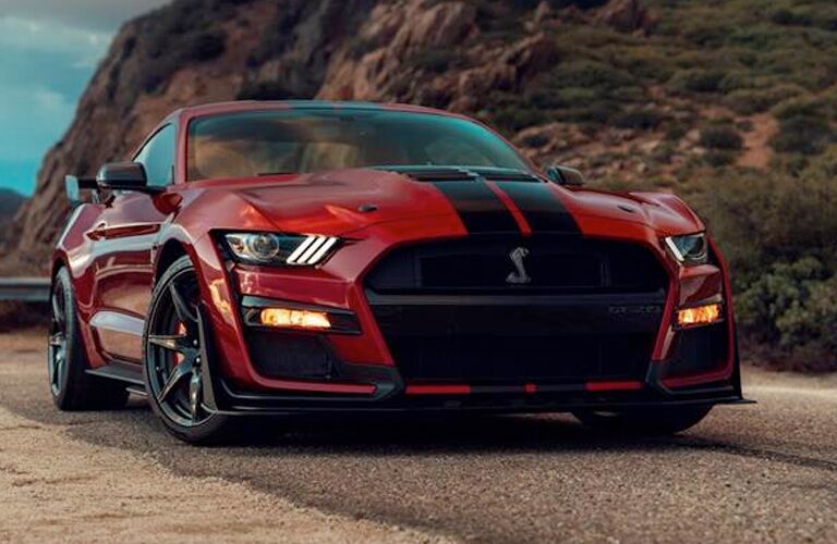 Front view of red 2020 Ford Mustang Shelby GT500