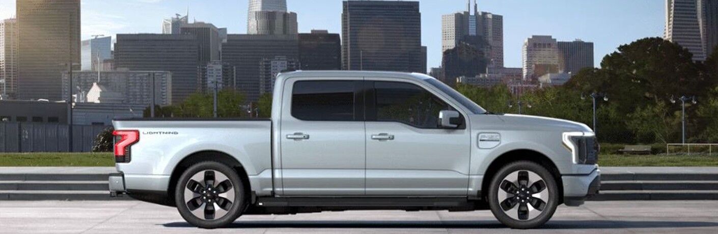 2022 Ford F-150 Lightning Platinum side view parked