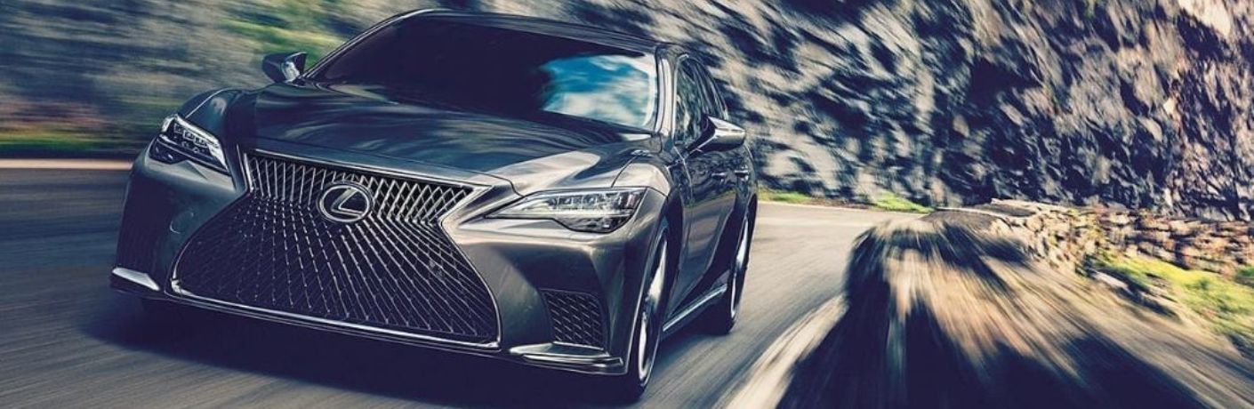 Front view of 2022 Lexus LS driven on road