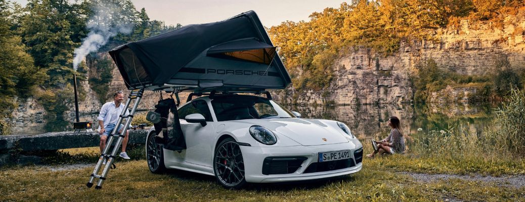 tent on a Porsche vehicle