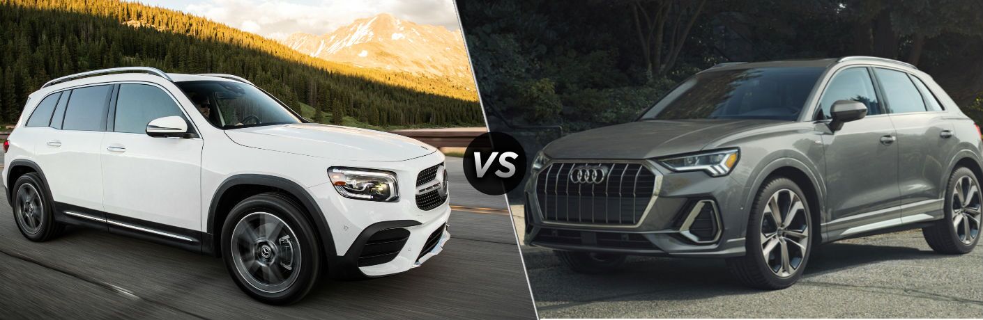 2020 MB GLB exterior front fascia and passenger side vs 2020 Audi A3 exterior front fascia and driver side