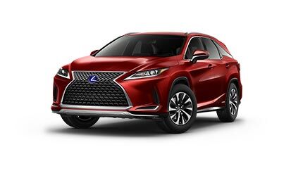 Exterior of the Lexus RXL Hybrid shown in Matador Red Mica.