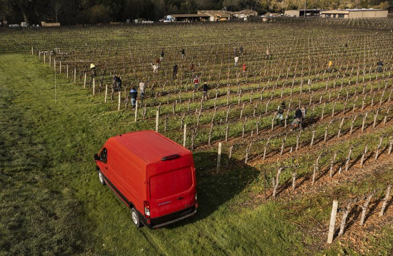 Ford E-Transit Van in a grassy terrain