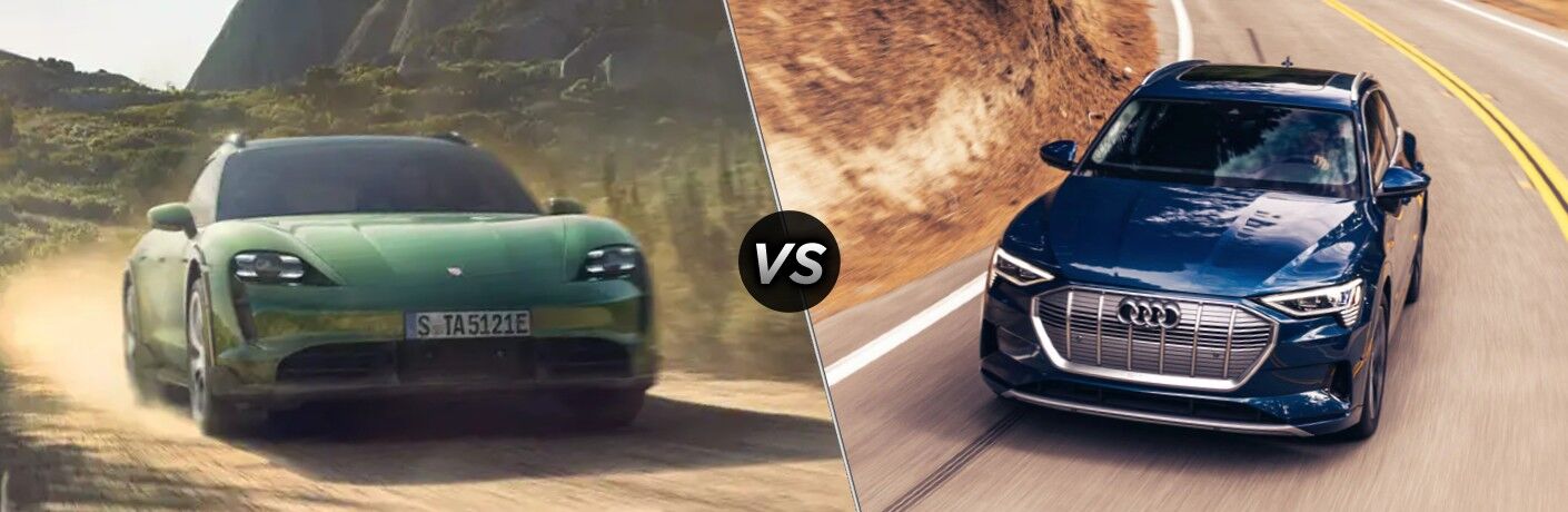 Side by side comparison between 2022 Porsche Taycan and 2022 Audi e-tron