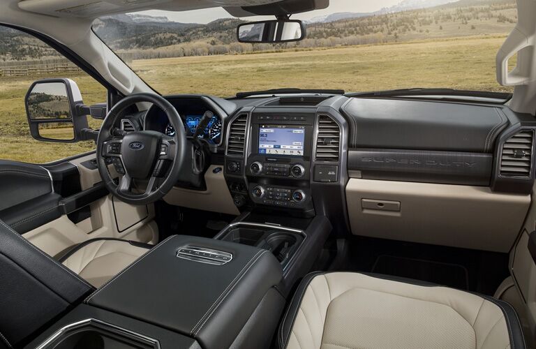 Front two seats and dashboard of 2020 Ford Super Duty