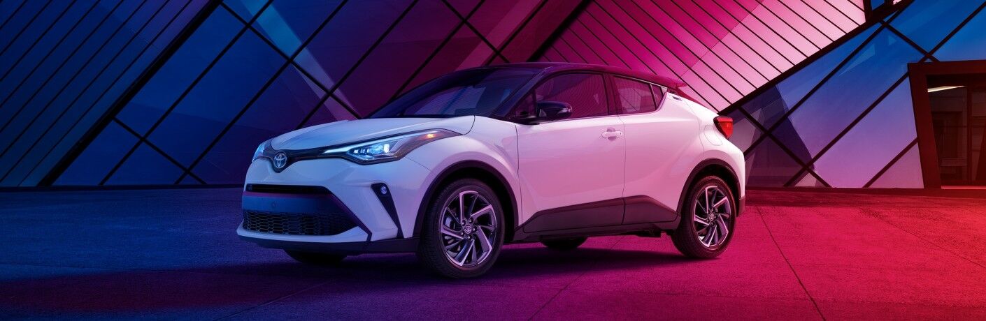 2021 Toyota C-HR white in purple and red light
