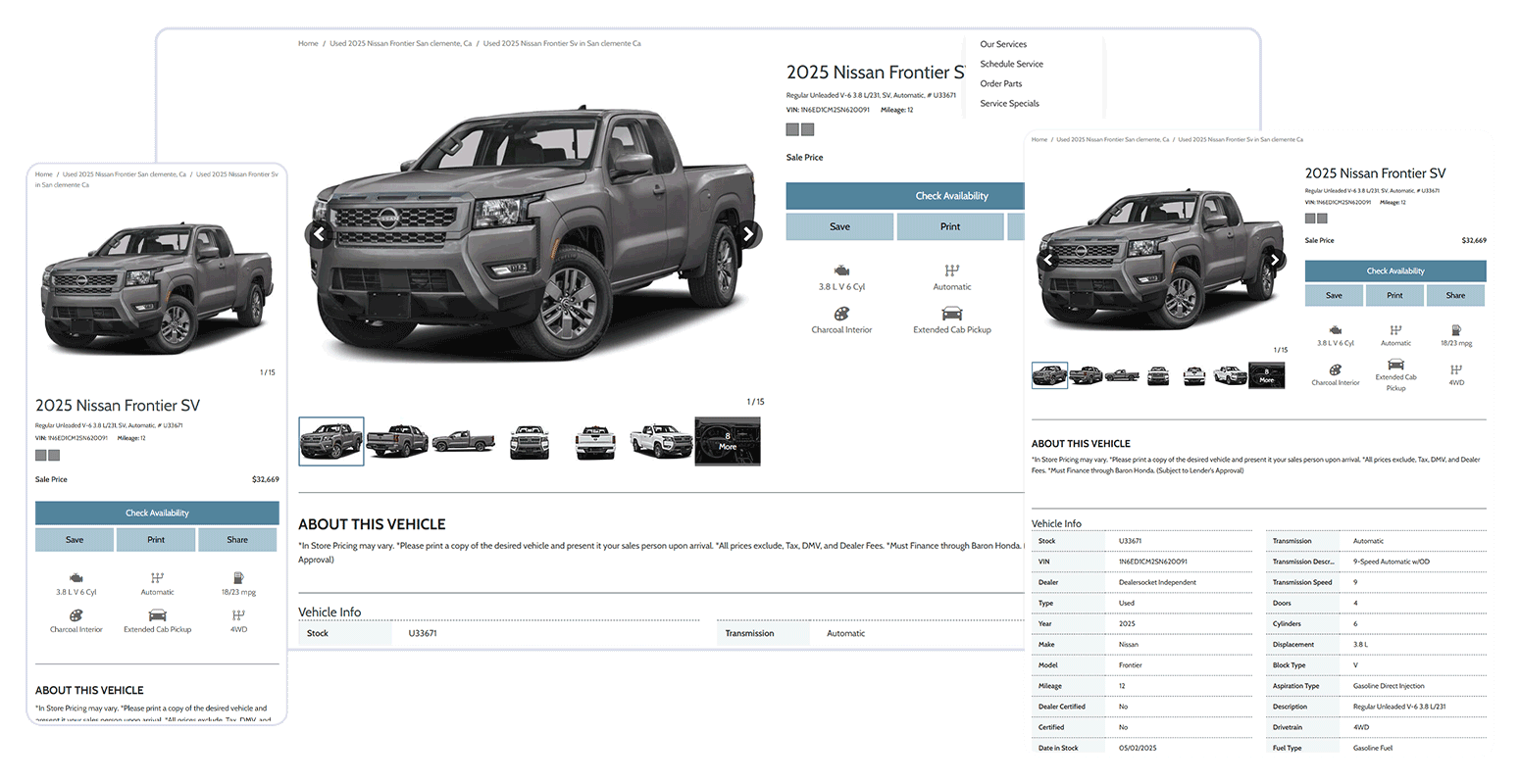 Aero Vehicle Detail Page Layout by DealerFire on Engine6