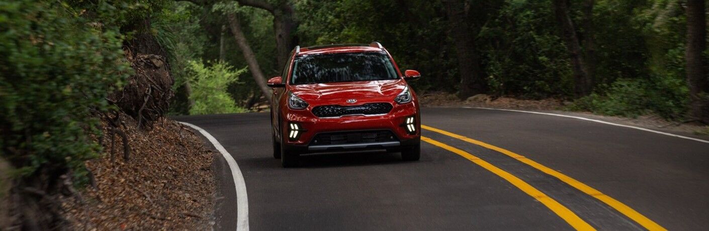 Front view of the 2021 Kia Niro color red