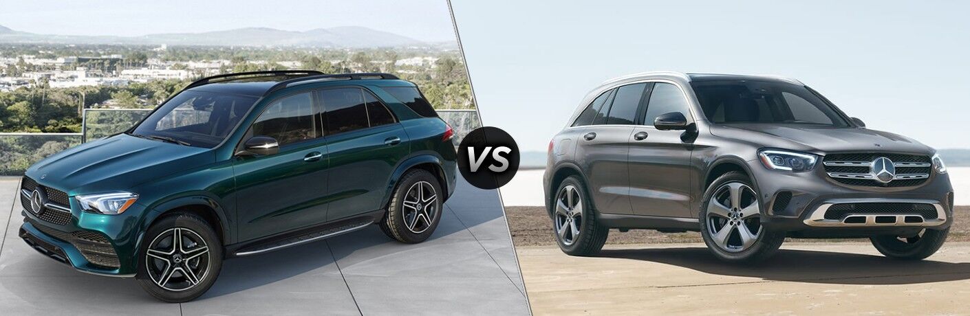 Green 2022 Mercedes-Benz GLE Front vs Gray 2022 Mercedes-Benz GLC Front
