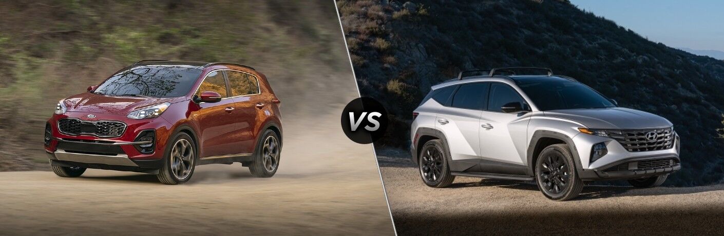 2022 Kia Sportage next to the 2022 Hyundai Tucson